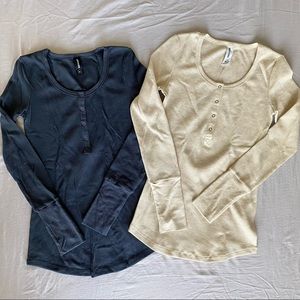 Set of 2 Agnes & Dora Thermal Henley Tees